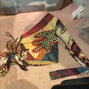 Alexis Vibrant Abstract Wrap Top